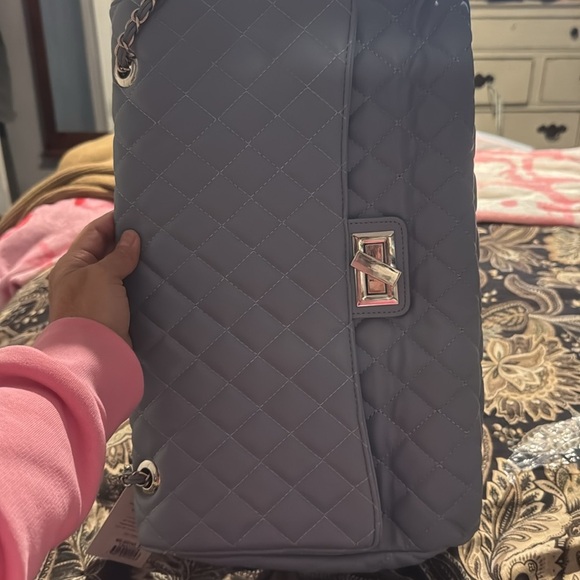 Chanel style Quilted Leather messenger Bag - Gray blue - Picture 4 of 4